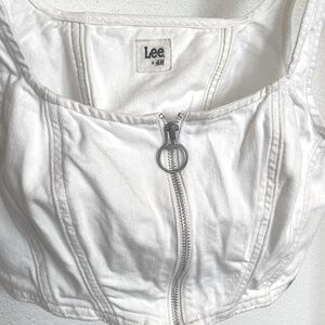 Going Out Top - white denim Lee crop top